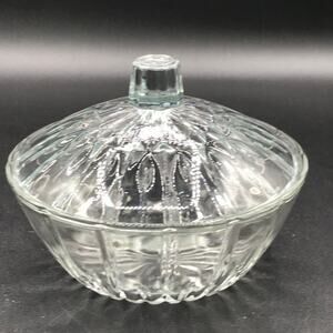Vintage KIG Indonesia Glass Vanity Power Bowl Candy Dish with Lid 5"